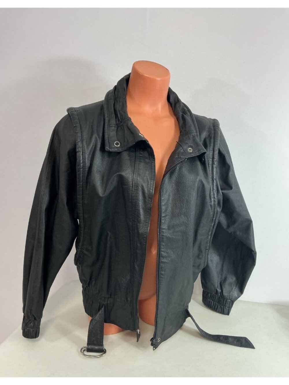 Vintage Black Leather Jacket Oversized Boxy Womens Small
